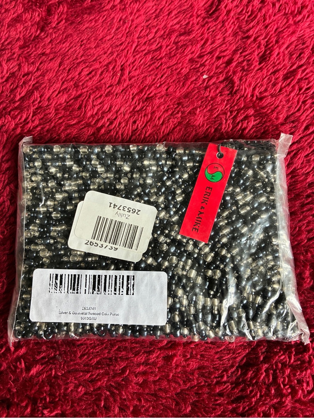Erik and Mike silver and gunmetal beaded coin purse